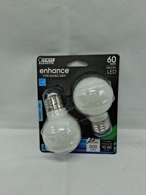 2 Feit Electric BPGM60W/950CA/FIL/2 LED Bulb, Globe, G16.5 Lamp, 60 W Equivalent